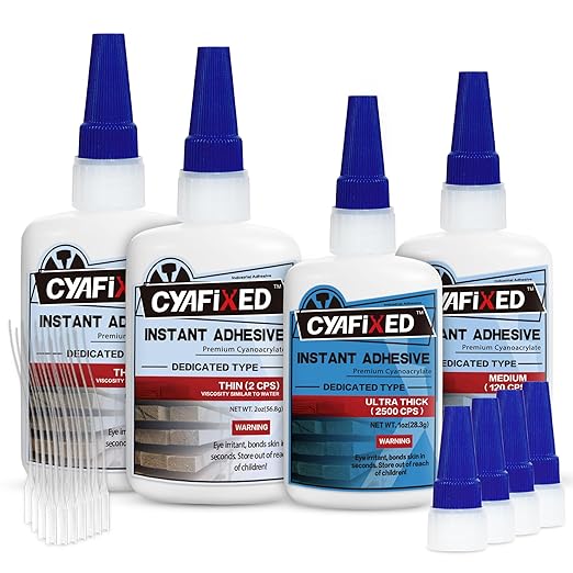 CA Glue for Woodworking - 2 Bottles Thin Viscosity 2 oz with 1 oz Medium Viscosity and 1 oz Ultra Thick Viscosity, Cyanoacrylate Adhesive for Woodturning, Wood Bonding and Gap Filling