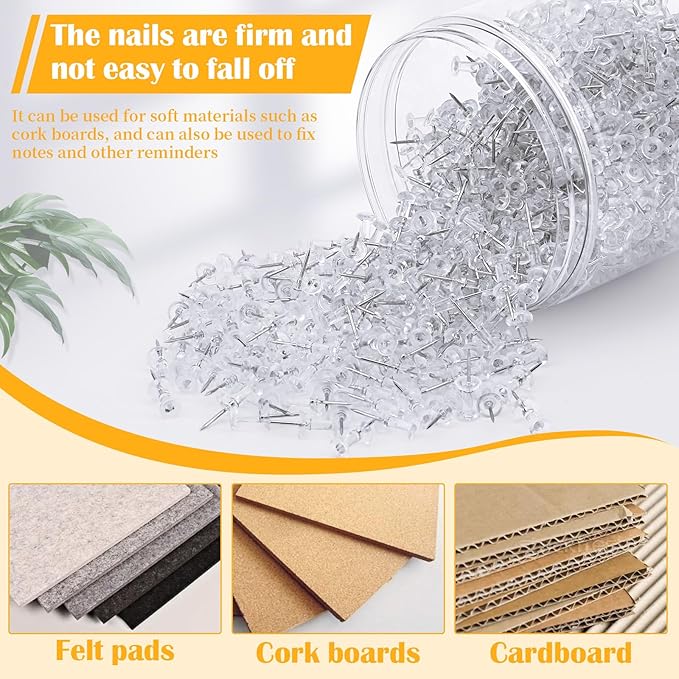 800 Pack Push Pins for Bulletin Board, Push Pins Tacks, Thumb Tacks with Clear Plastic Head and Steel Point, Clear Push Pins for Wall Hanging, Cork Board, Calendar, Photo, Home, Office, Craft Projects