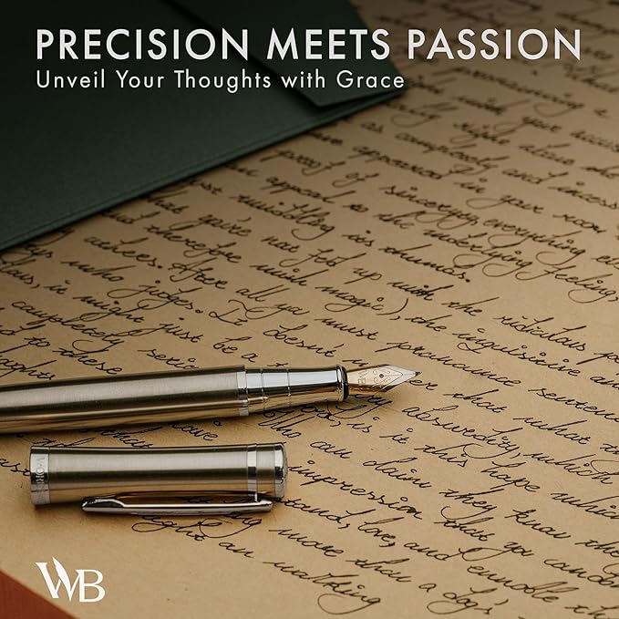 Wordsworth & Black Fountain Pen Gift Set, Includes Bottle, 6 Cartridges, Refill Converter, 4 Replacement Nibs, Premium Package, Journaling, Calligraphy, Smooth Writing Pens [Blue Chrome]