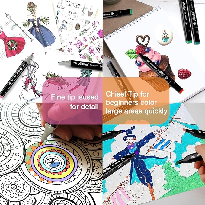 ABEIER 100 Colors Dual Tips Alcohol Markers Set, Art Markers for Drawing, Permanent Sketch for Kids Adult Coloring