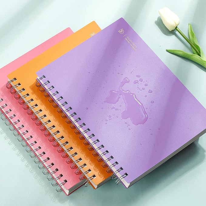 EMSHOI B5 Spiral Notebook College Ruled Lined Journal, Large 7.48" X 10.15", 300 Pages/150 Sheets, 100gsm Thick Paper, Waterproof Hardcover, for Office School Women Men Work Writing Notes-Purple