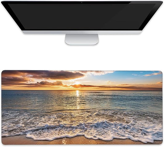 Large Mouse Pad Ocean Beach at Sunrise Extended Gaming Mouse Pad Desk Mat Stitched Edges Mousepad Non-Slip Rubber Base Keyboard Pad for Laptop Computer PC 35.4 x 15.7 inches
