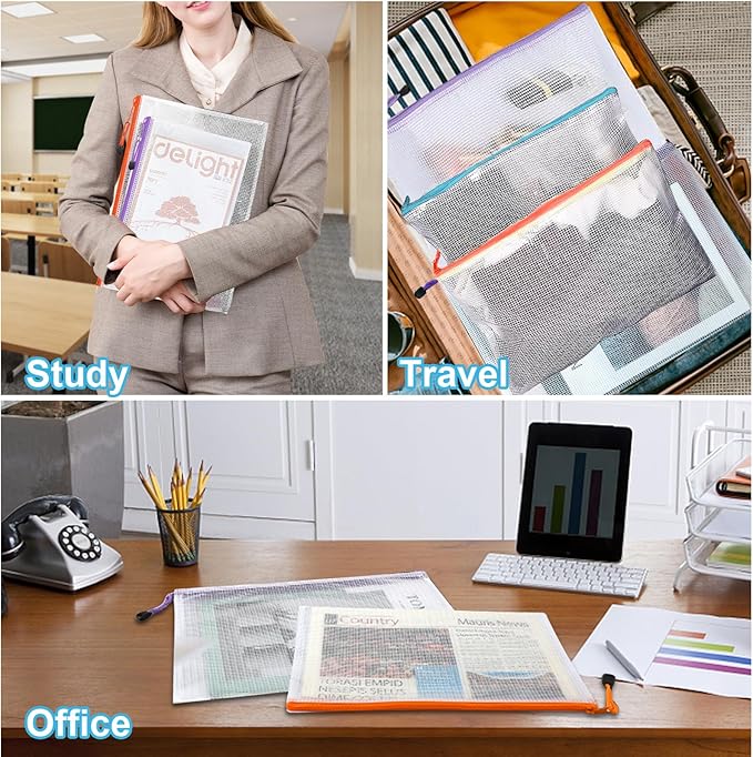 Mesh Zipper Pouch,Waterproof Zipper Bags,18pcs Document Folders,for Puzzle Board Game Storage,for School Office Supplies.