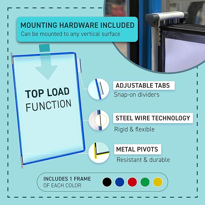 DJOIS by Tarifold - Wall Mount Reference & Display System - Durable Steel Wire Frames- 5 Double-Sided Pockets - 10 Sheet Capacity - Made in France