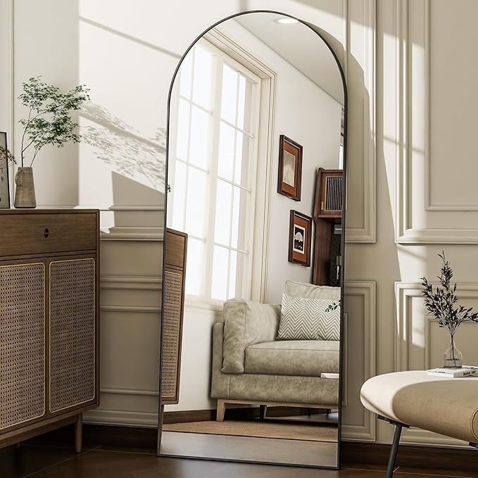 57" x 20" Arched Full Length Mirror - Wall Mounted/Floor Mirror Aluminum Alloy Frame Full Body Mirrors for Bathroom Living Room Bedroom and Entryway,Black