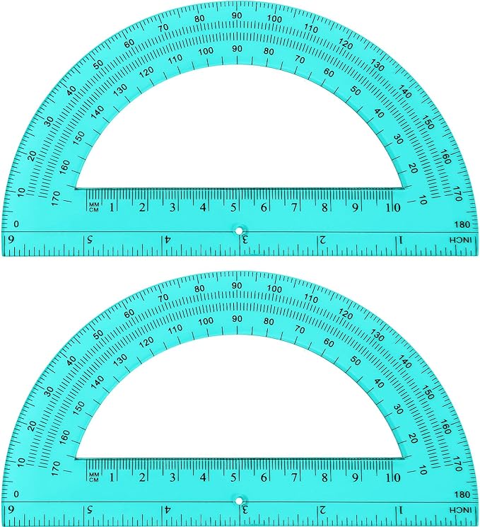 Zonon 2 Pcs 6 Inch Plastic Protractor Math Protractors 180 Degrees Angle Measurement, Translucent for Geometry Classroom Kid Student School Office Supplies(Turquoise)