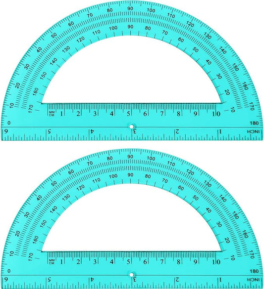 Zonon 2 Pcs 6 Inch Plastic Protractor Math Protractors 180 Degrees Angle Measurement, Translucent for Geometry Classroom Kid Student School Office Supplies(Turquoise)