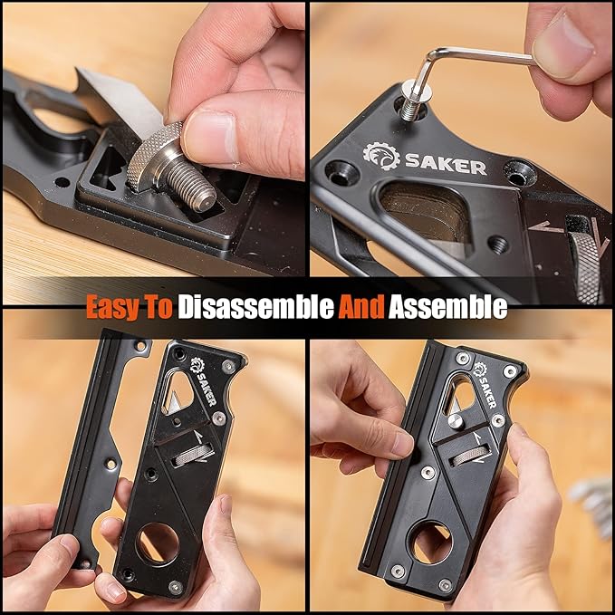 Saker Chamfer Plane-Woodworking Edge Corner Flattening Tool with Auxiliary Locator,Hand Chamfering Planer Suitable for Quick Edge Trimming of Wood (Combination upgrade-6 Cutter Heads, Black)