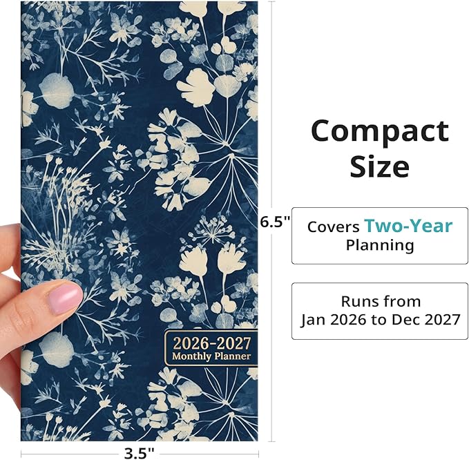 Pocket Calendar 2026-2027 for Purse, Two Year Monthly Planner Pocket Size, Jan 2026 to Dec 2027 Monthly Planner Small Size (6.5" x 3.5") - Rustic Bloom