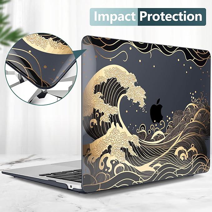 DONGKE Compatible with MacBook Air 13 inch Case 2021 2020 2019 2018 Release A2337 M1 A2179 A1932 with Retina Display Touch ID, Plastic Hard Shell & Keyboard Cover - Golden Wave