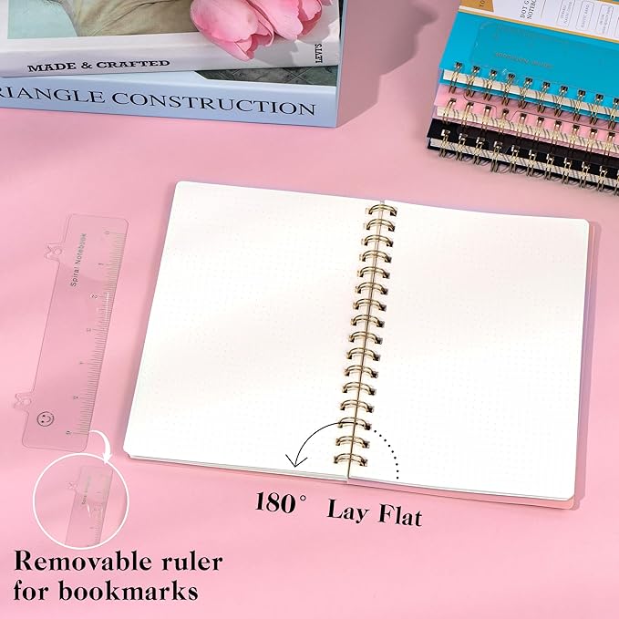 Dot Grid Spiral Notebook A5 Spiral Bullet Dotted Journal 160 Pages Thick Dot Paper Notebooks Plastic Hardcover Spiral Notebook 5x7 Wire Bound Notebooks for Note Taking School Office Supplies,Pink