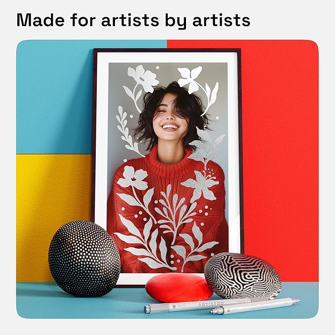 ARTISTRO 2 Silver Dual-Tip Acrylic Paint Pens - Multisurface Markers for Fabric, Plastic, & More, 5mm Dot + 1mm Fine Tips