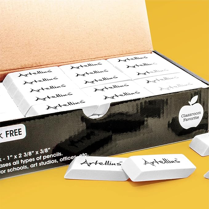 Artellius White Erasers - Large Size Latex & Smudge Free - Bulk School Supplies for Classrooms, Drawing, Teachers, Homeschool, Office, Art Class - Pack of 100 - Teacher Supplies