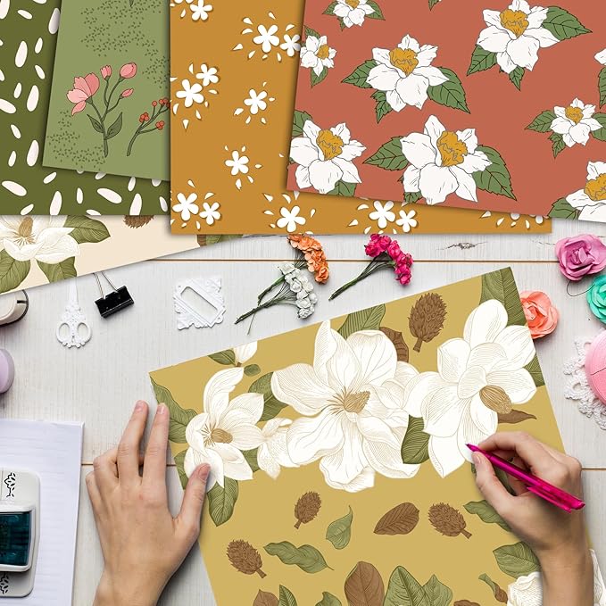 48 Sheets Scrapbook Paper 11x11, Vintage Floral Pattern Decorative Scrapbook Paper for Journals DIY Cards and Photo Albums, Aesthetic Craft Supplies for Kids and Adults
