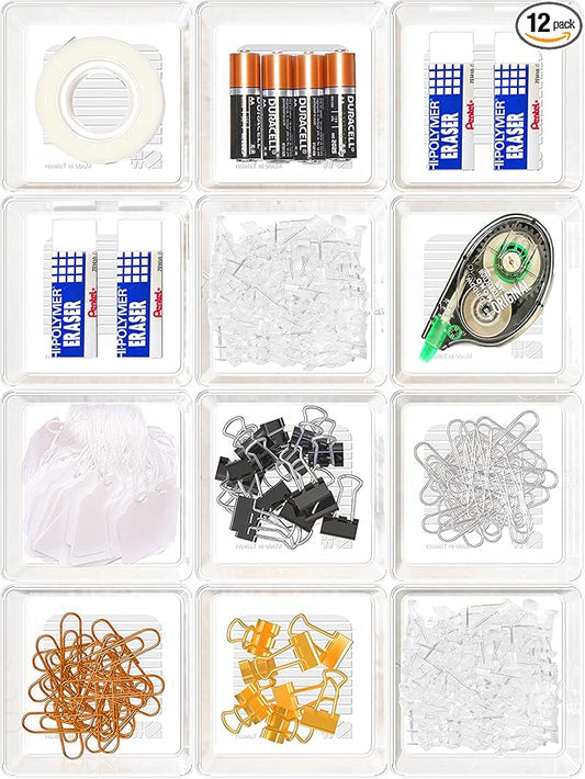 Simple Houseware Clear Drawer Organizer for Office Bin Desk Storage, 3.25"x 3.25", 12 Packs