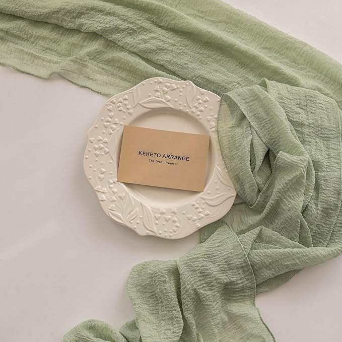 10pcs Cheesecloth Table Runner Sage Green Gauze 120 Inch 10 FT Rustic Boho Cheese Cloth Runner for Wedding Baby Shower Bridal Shower Party Long Sheer Centerpiece Home Decoration