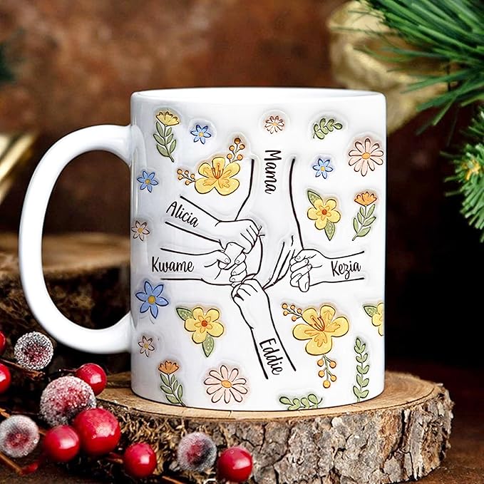 LOVELYPOD Custom Mom Mug with Kids Names, You Hold Our Hands Also Our Hearts Mug, Mama Coffee Cup, Mothers Day Gift, Personalized Coffee Mugs, Christmas Gifts, Mothers Day Mugs for Mom