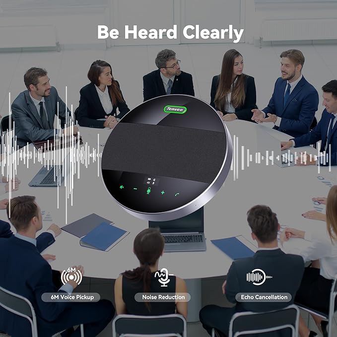 Tenveo All-in-One Conference System 3X Optical Zoom PTZ Camera and MagiCall Bluetooth Speakerphone Upgraded System Audio and Video Output USB3.0/HDMI/RS485/RS232 Works with Zoom OBS for Large Meeting