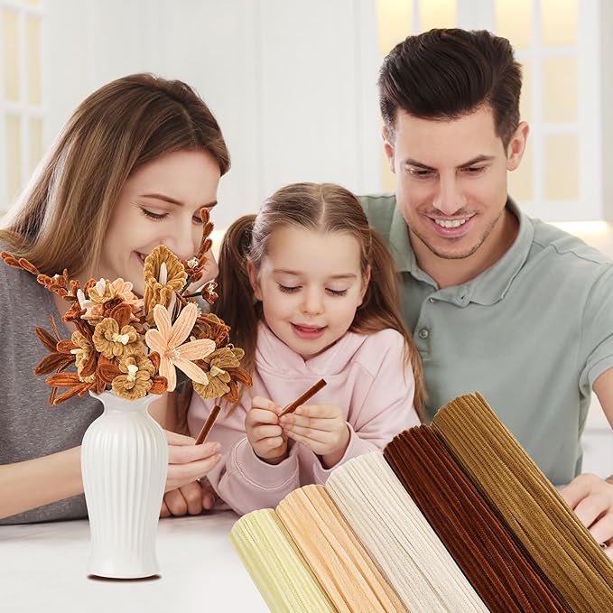 400 PCS Pipe Cleaners Bulk,5 Colors Pipe Cleaners Craft for Flowers with Floral Wires,Gardening Tape,Greeting Card,Bouquet Paper,Hot Glue Stick,Stamen & Ribbon,Ideals for DIY Holiday Deco