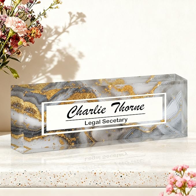 Ship Next Day-Custom Name Plate for Desk, Desk Name Plate Personalized, Acrylic Office Desk Accessories, Appreciation Gifts for Coworkers Employee Teachers Boss Women Men (Silvery Coast)