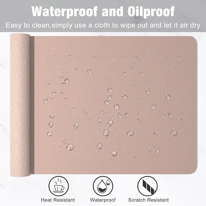 Hsurbtra Desk Pad, 35.5" x 17" PU Leather Desk Mat, XXL Extended Mouse Pad, Waterproof Desktop Blotter Protector, Non-Slip Ultra Thin Large Laptop Keyboard Writing Mat for Office Home, Beige Apricot