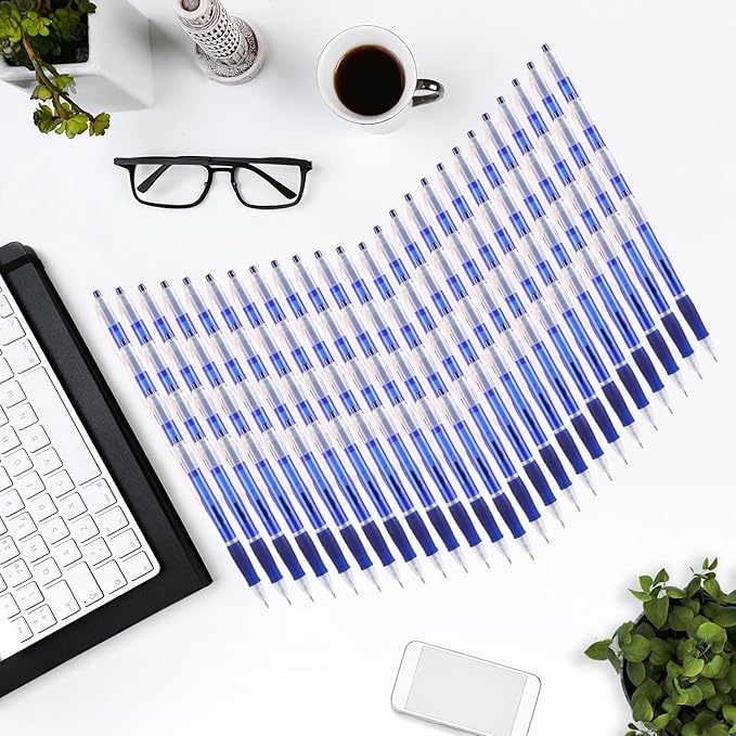 Aozora Retractable Pens Ballpoint Super Smooth Writing Pens Bulk 100 pack Medium Point 1.0mm No Bleed Click Pens with Soft Grip Blue Ink