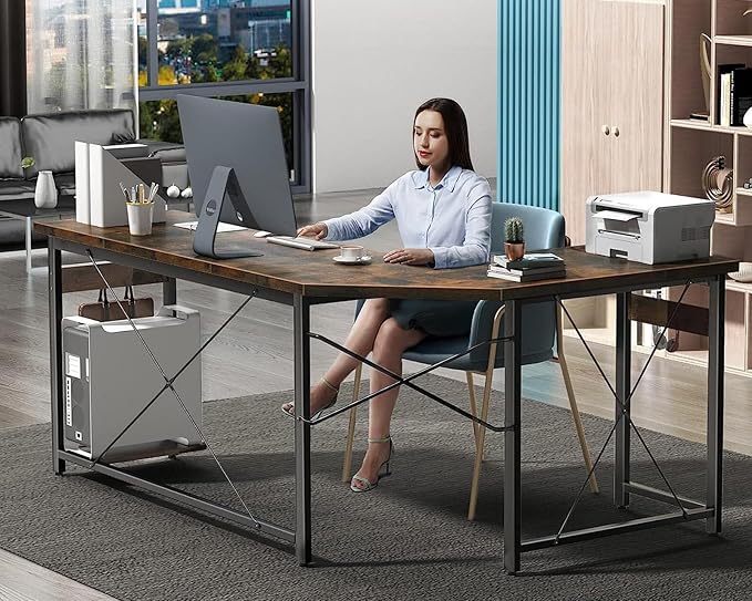 Coleshome 66" L Shaped Larger Gaming Desk, Corner Computer Desk, Sturdy Home Office Computer Table, Writing Workstation, Vintage