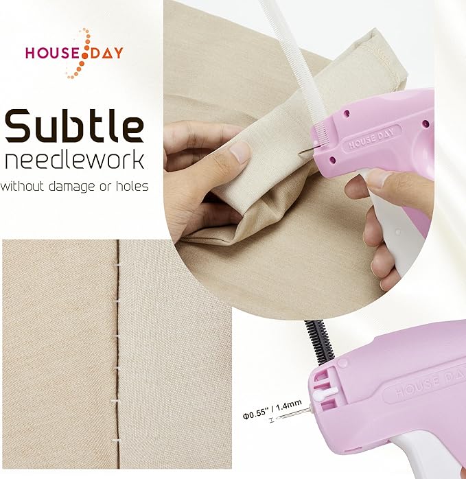 HOUSE DAY Stitchy Gun for Clothes, Fine Needle Stitch Gun Quick Clothing Fixer, Speedy Price Tagging Gun with 6 Fine Needles, 2200 Micro Thin Fasteners, 50 Buttons (Pink)