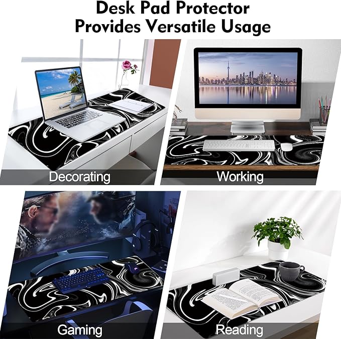 Galdas Gaming Mouse Pad XXL XL Large Mouse Pad Long Extended Big Mousepad Non-Slip Rubber Keyboard Mouse Pad with Stitched Edges for Laptop Home Office (31.5x11.8x0.08 Inch) … (Wave Black)