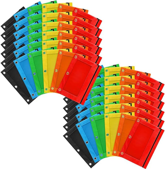 Gloween Pencil Pouch for 3 Ring Binder, 72 Pack Zipper Pencil Pouches/Case in Assorted Color, Durable Binder Pencil Pouch/Bag for Office School Supplies (6 Colors)