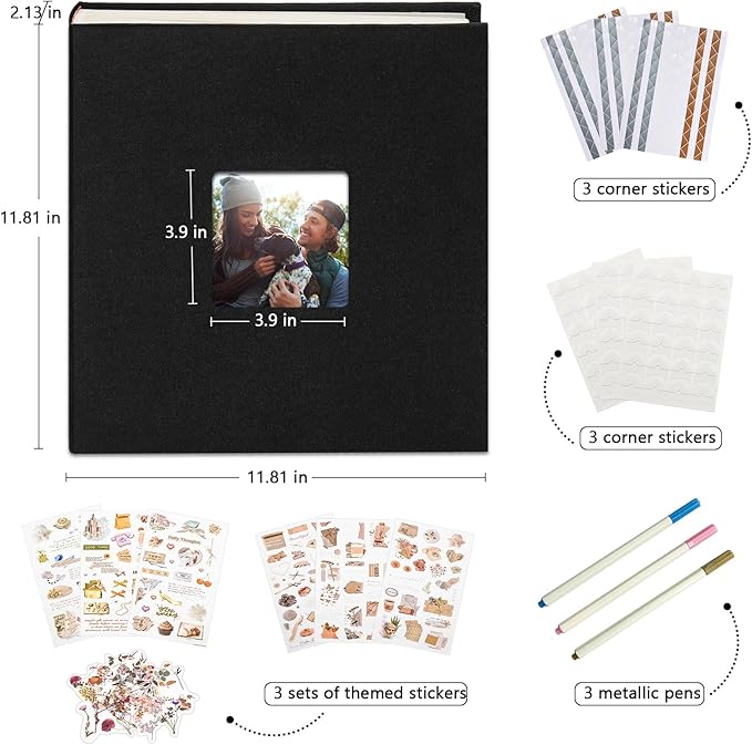 Vienrose Premium Scrapbook Photo Album with Writing Space 12"x12", DIY Scrapbook Album with 100 Pages, Large Photo Book for Baby Family Travel Vacation, Black