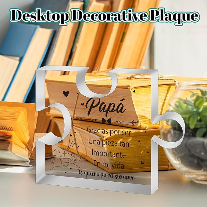 Yopyame Spanish Dad Birthday Gifts - Regalos para Papá Puzzle Acrylic Plaque for Office Desk Decor Keepsake Paperweights Gifts for Dad in Spanish Christmas Father's Day Gifts for Dad from Daughter Son