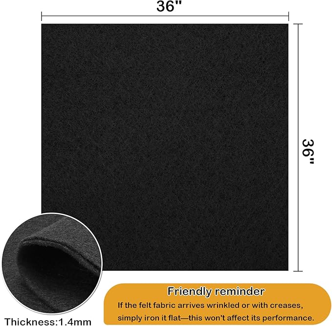1.4mm Thick Felt Sheets – 1 Yard x 1 Yard Soft Felt Fabric by The Yard for DIY, Sewing & Crafts Solid Color (Black)
