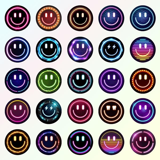 100PCS Smiling Neon Stickers, Cute Water Bottle Stickers for Kids, for Teaching Rewards, Notebooks, Stationery, Luggage, Cartoon PVC Happy Sticker