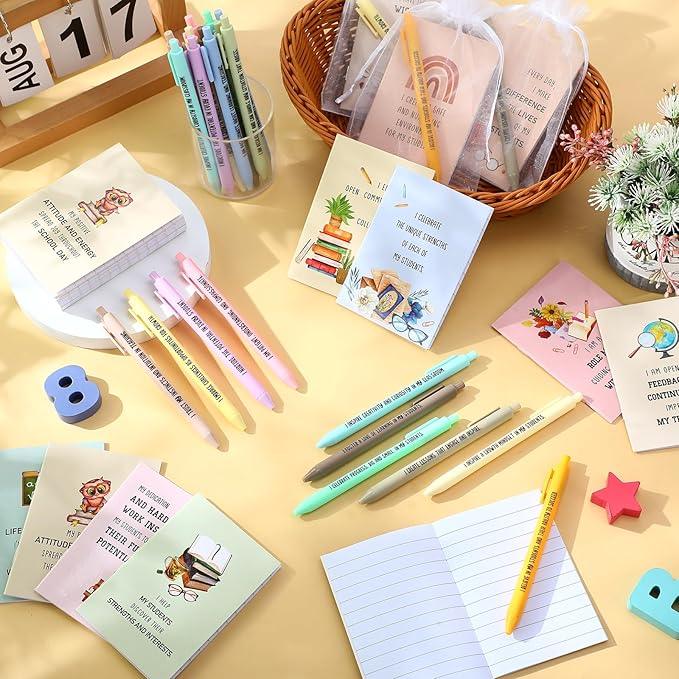 24 Set/48 Pcs Positive Affirmation Gift Set Gratitude Notebooks with Pens Small Bags Motivational Encouragement Notepads Daily Affirmations Journal for Women Stress Relief Self Care (Teacher)