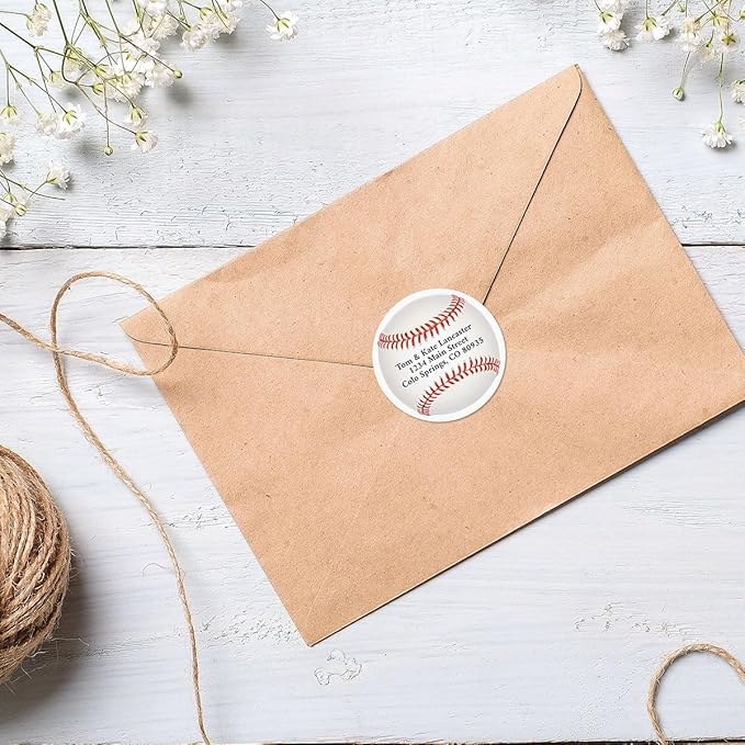 Baseball Personalized Diecut Return Address Labels- Set of 144, 1-1/2" x 1-1/2" Self-Adhesive, Flat-Sheet Labels, by Colorful Images