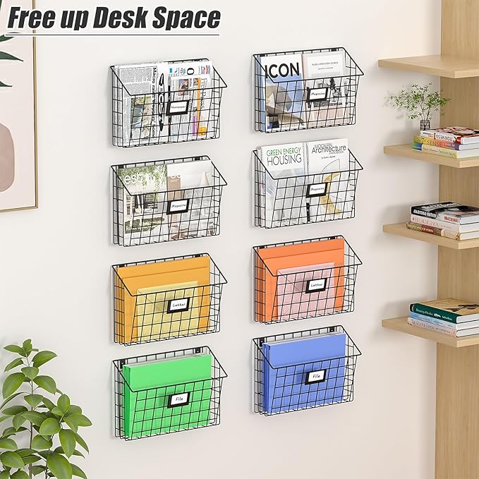 X-cosrack Detachable Hanging Wall Files Organizer & 8-Tier Metal Folder Wall File Holder with Tag Slot Mounts on Wall and Door for Office, Home, and Work Easy Organizing,Black(Patent Pending)