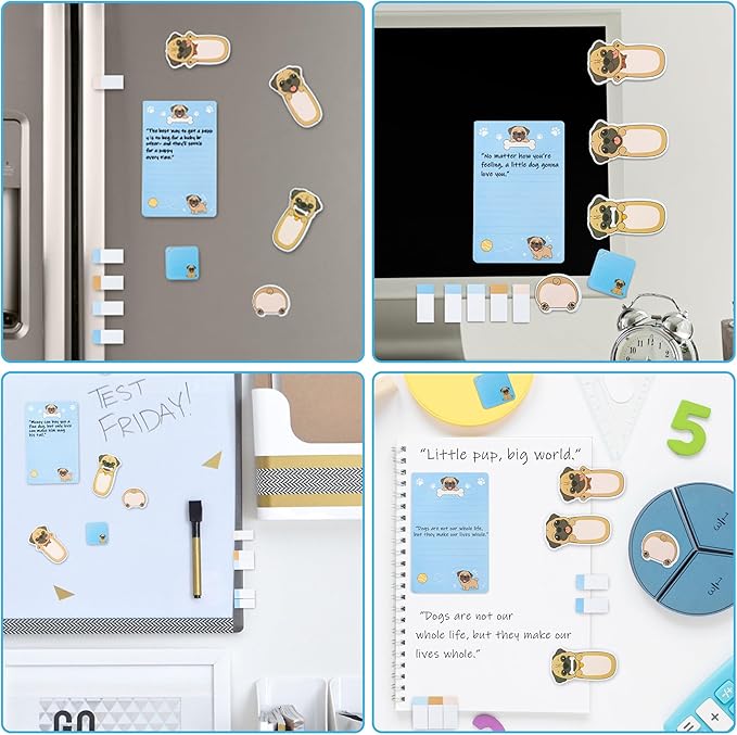 Xqumoi I Just Really Like Pug Sticky Notes Set, 550 Sheets, Cute Cartoon Pug Self-Stick Notes Pads Animal Divider Tabs Bundle Writing Memo Pads Back to School Office Supplies Small Gift