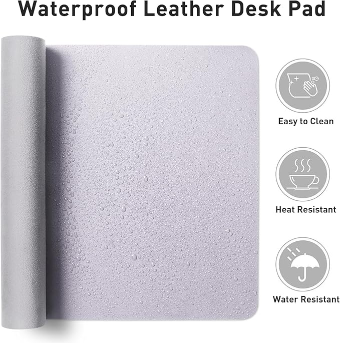 Aothia Large PU Leather Desk Pad Protector – Non-Slip Mouse Pad & Writing Mat for Office/Home, Waterproof, Easy to Clean (36" x 17", Soft Lavender)
