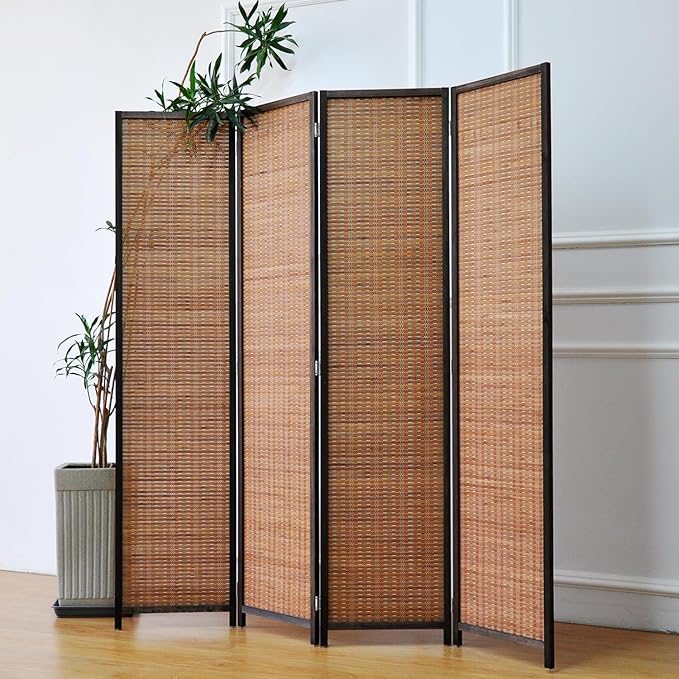 4 Panel Room Divider and Folding Screen Room Divider,Bamboo Room Divider Screen for Room Separation,67" H x 61.4" W