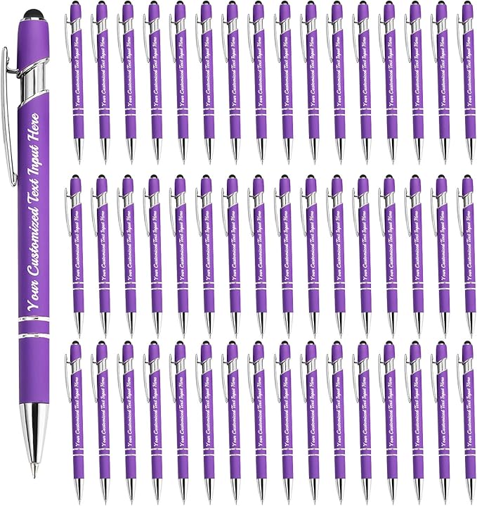 Personalized Ballpoint Pen 48pcs, Custom Pens Free Engraved Bulk with Name Logo, Soft Black Ink Stylus with Touch Metal Office, Gift for Anniversaries, Graduations, Birthdays