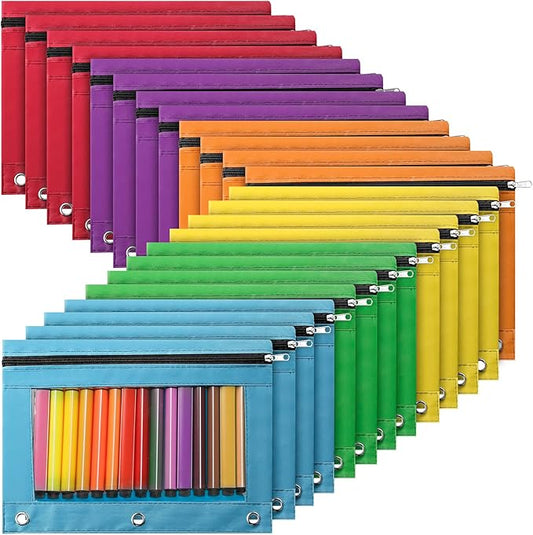 Marspark 48 PCS Pouch Bag for 3 Ring Binder - Bulk Zipper Pencil Binder Pouches with Clear Window for School Office Utensils Storage Supplies(Bright Color)