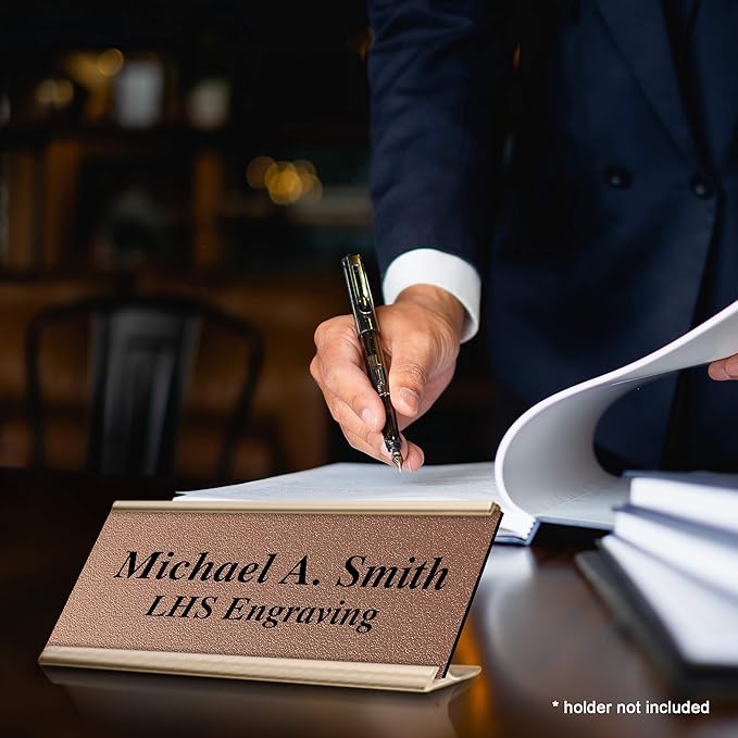 Engraved Name Plates for Door Sign Personalized Textured Copper Plastic Plaque with Black Letters - Made in USA 2x8 M2