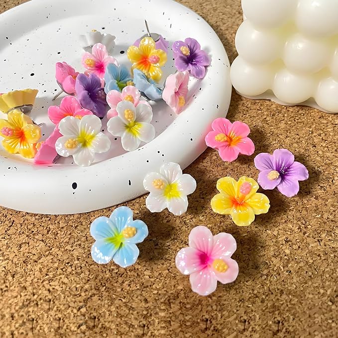 60 pcs Flower Push Pins Cute Decorative Flower Thumbtacks Color Pushpins for Bulletin Cork Board Photo Wall Display Map Home Office Organization