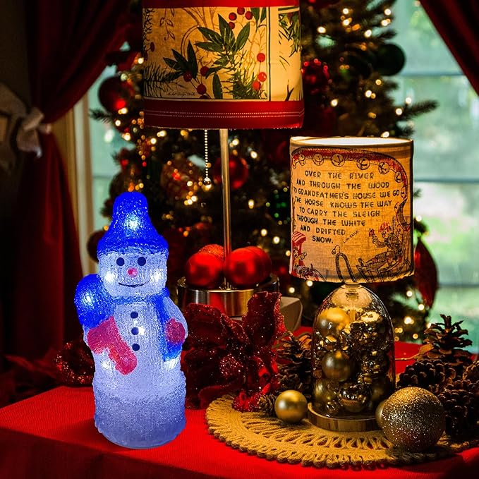 Anycosy Christmas Lighted Acrylic Snowman Decoration,Rotating Battery Operated Lights for Indoor Use,Perfect for Tabletop, Windowsill, Mantel, and Bedroom