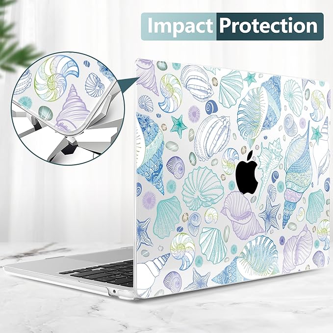 DONGKE Compatible with M4 MacBook Air 15 inch Case 2025-2023 A3241 A3114 A2941 M3 M2 Retina Display Touch ID, Plastic Hard Case & Keyboard Skin for MacBook Air 15" - Sea Shells