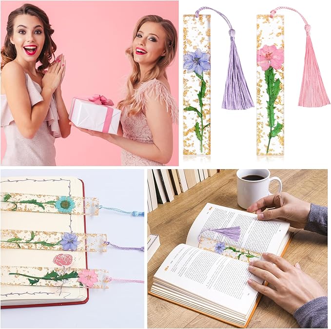 Bookmarks for Women, Kaluofan 2PCS Book Markers for Reading, Durable Handmade Dried Flower Bookmarks with Tassels, Pretty and Increase Reading Interest