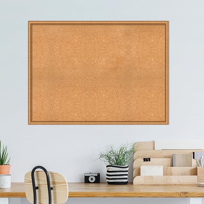 Amanti Art Natural Cork Board for Wall, 34x46 Vision Board with Bronze Frame, Oversize Corkboard Office Decor for Home Organization, Casual Corkboard Pinboard to Display Items for Home Organization