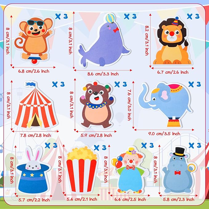 Xqumoi 30 Pack Circus Sticky Notes - Carnival Self Sticky Notepads Circus Clown Cute Animals Writing Memo Pads for Back to School Office Supplies Birthday Carnival Party Favors Goodies Bag Fillers