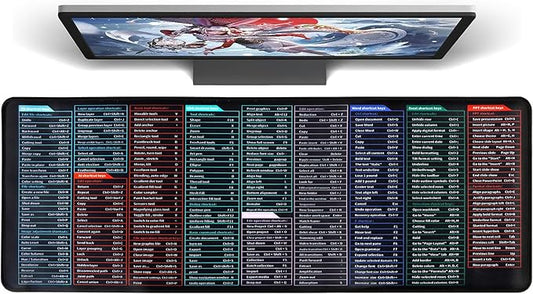 Quick Key Super Large Anti-Slip Keyboard Pad with Office Software Shortcuts Pattern, Computer Office Power Point Excel Word CAD Shortcut Keys Mouse Pad